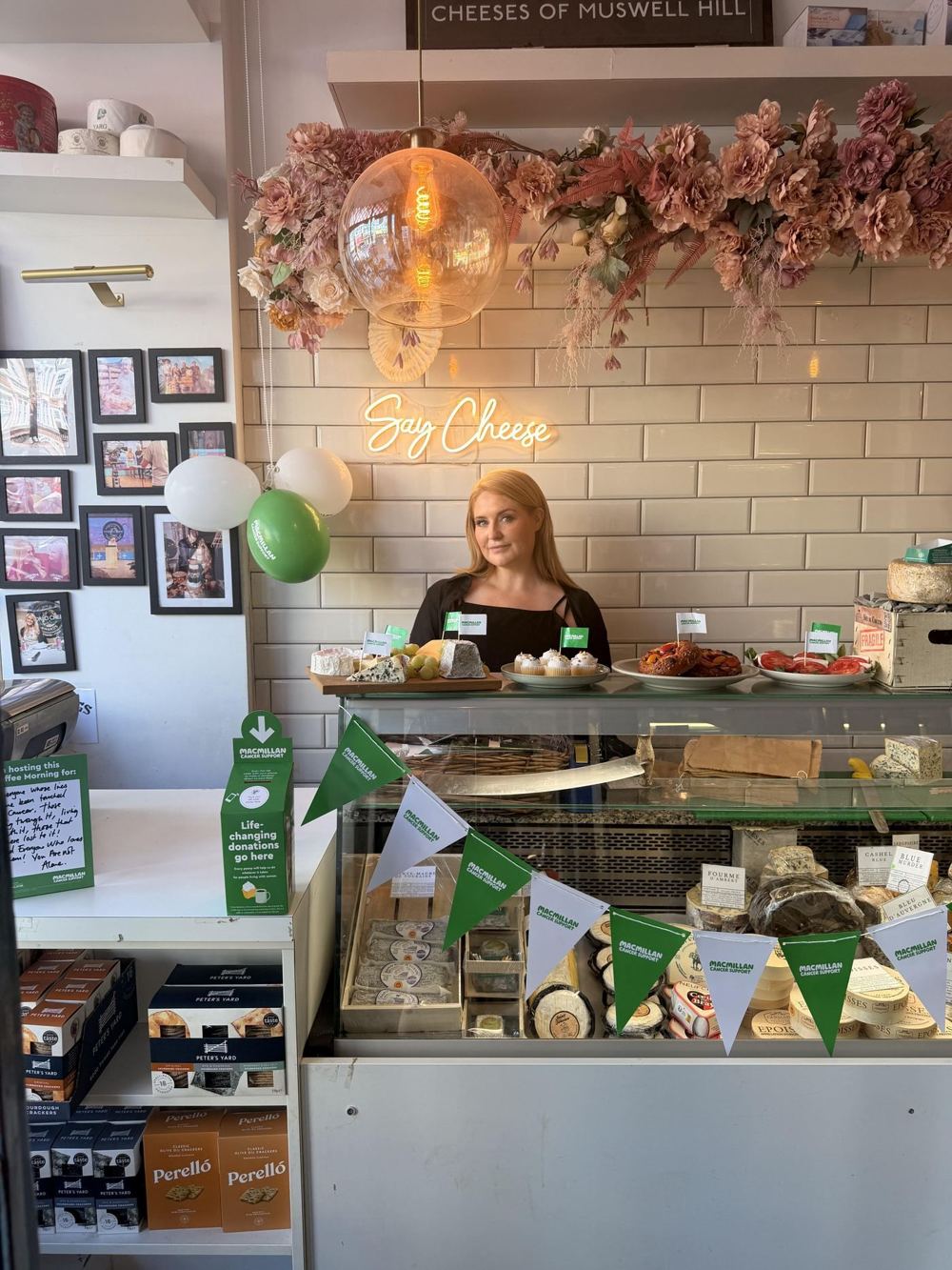 Macmillan Coffee Morning bunting at Cheeses of Muswell Hill